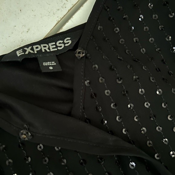 Express Medium Black Jumpsuit Sequin adjustable straps pockets - Picture 9 of 10